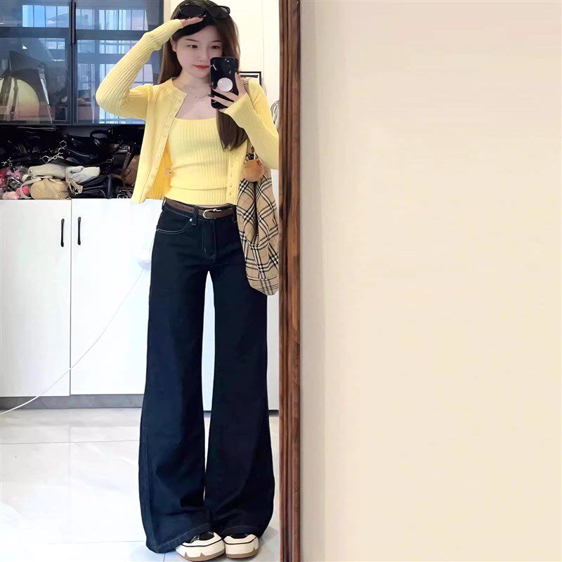 温柔风黄色短款针织开衫小外套女春季内搭修身吊带背心小众两件套