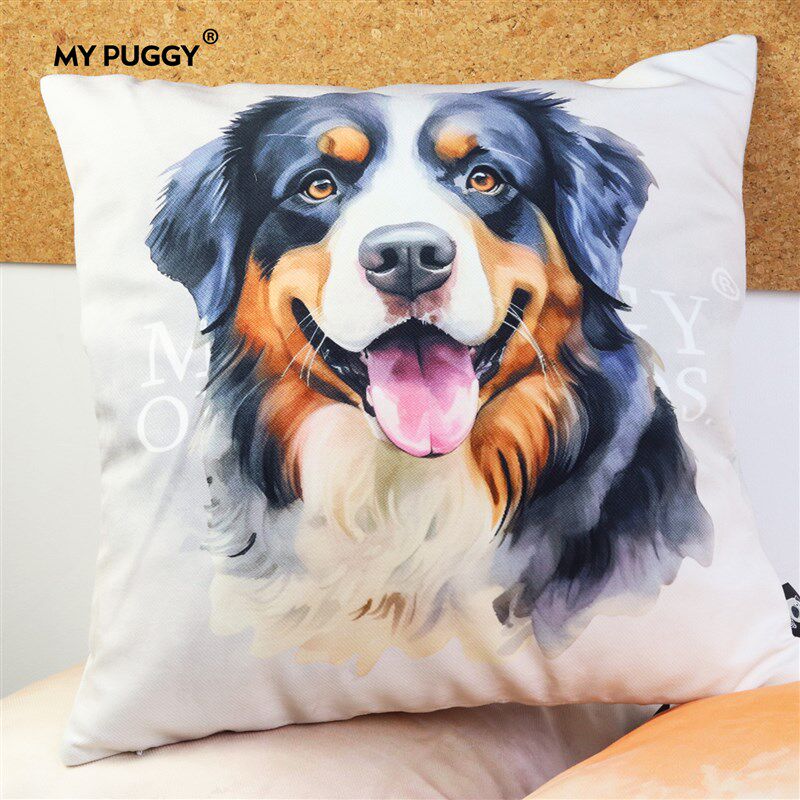 MYPUGGY 伯恩山犬设计绒布款抱枕羽丝绒枕芯45厘米枕头沙发靠垫