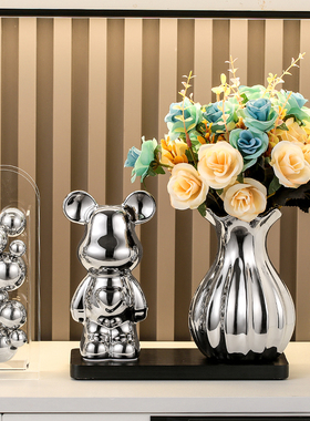 轻奢银色陶瓷工艺品摆件套装客厅电视酒柜餐柜高档入户玄关摆设