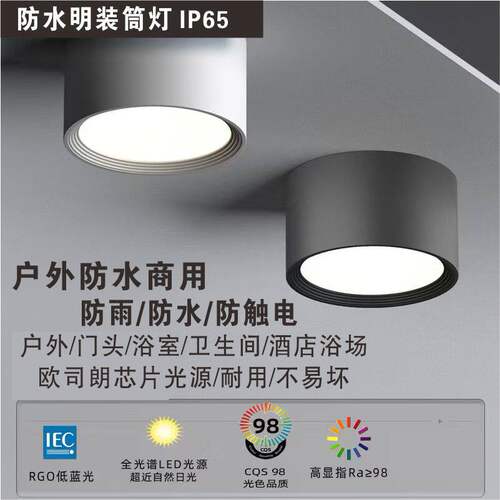奥克斯官网IP65防水筒灯适用户外酒店门头明装筒灯吸顶式铝合金LE