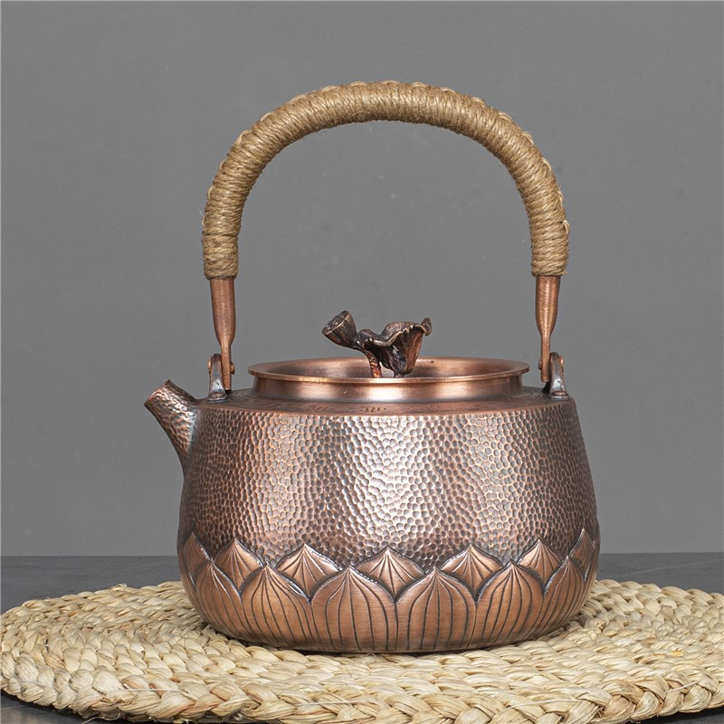 一体铜壶一张铜打手工锤纹铜壶紫铜壶烧水煮茶壶无涂层加厚铜茶聚