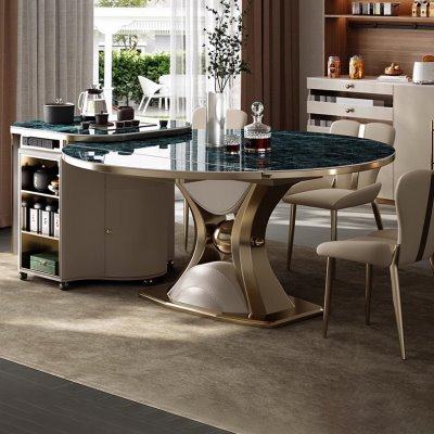 古调大理石岛台餐桌一体可伸缩家用轻奢现代简约岩板圆桌椅组合,住宅家具,岛台餐桌,淘宝优惠券,粉丝福利购,淘宝优惠卷