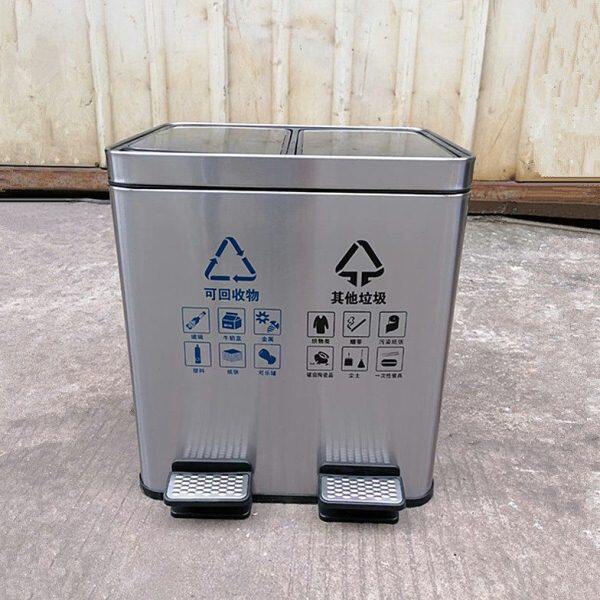 不锈钢脚踏式垃圾桶防指纹带盖30L分类公楼银行商用脚踩果皮箱