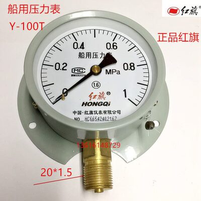 红旗Y100T径向后边压力表船用压力表YC-100T带法兰压力表0-1.6MPA
