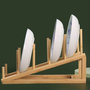 竹制装 饰盘子支架茶饼架盘碗沥水架置物架商场超市餐具托架支架