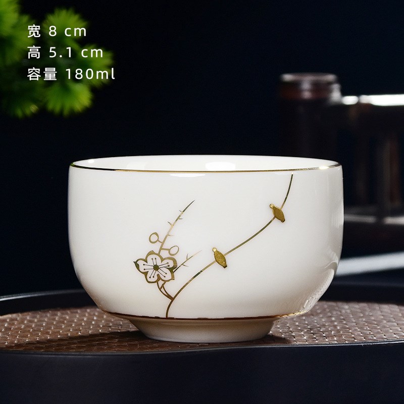 羊脂玉瓷锔钉三才盖碗陶瓷功夫茶具泡茶碗手工描金白瓷三彩敬茶碗