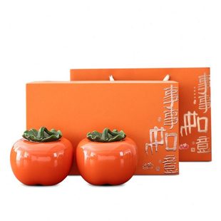 创意柿子茶叶罐陶瓷高档储茶防潮通用高档茶叶礼盒包装盒空礼品盒