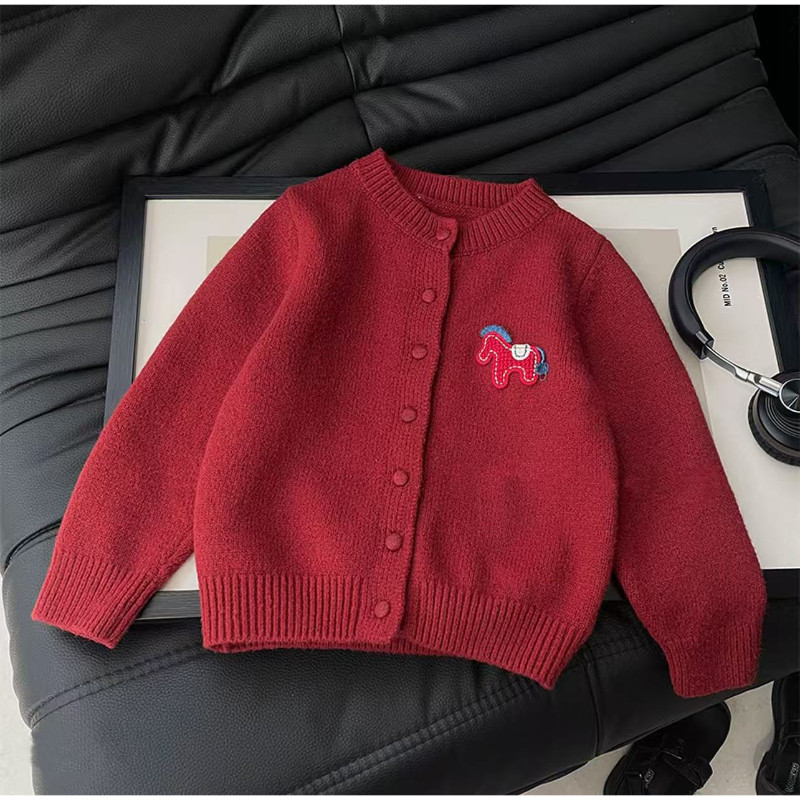 2026新年儿童秋冬针织毛衣红色小马开衫喜庆百搭外套男女童百搭潮,童装/婴儿装/亲子装,毛衣/针织衫,淘宝优惠券,粉丝福利购,淘宝优惠卷