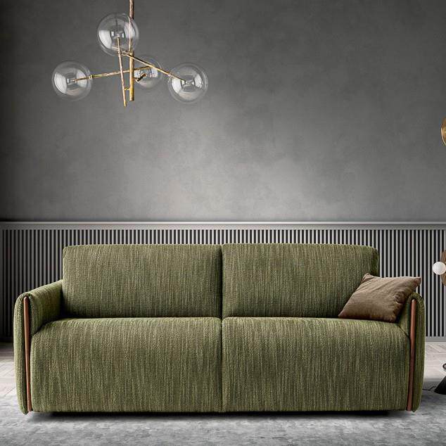 意式轻奢复古多功能沙发床布艺沙发小户型客厅雪尼尔绿色直排沙发