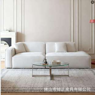 磨砂布艺沙发客厅异形转角豆腐块法式奶油白可拆洗法兰丝温妮沙发