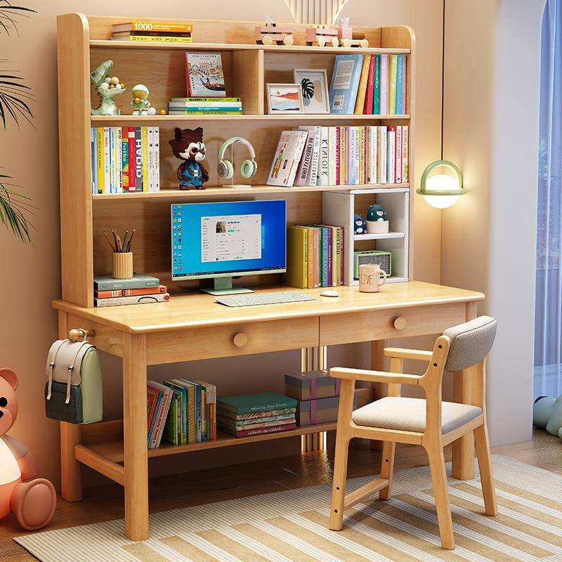 成人办公专用单人简易台式电脑桌椅子学生家用书桌书架一体写字桌