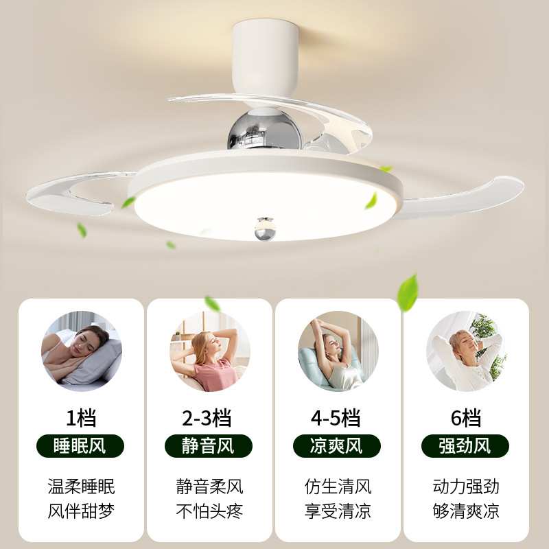 卧室吊灯隐形风扇灯一体现代简约风全光谱护眼圆形2025新款风扇灯