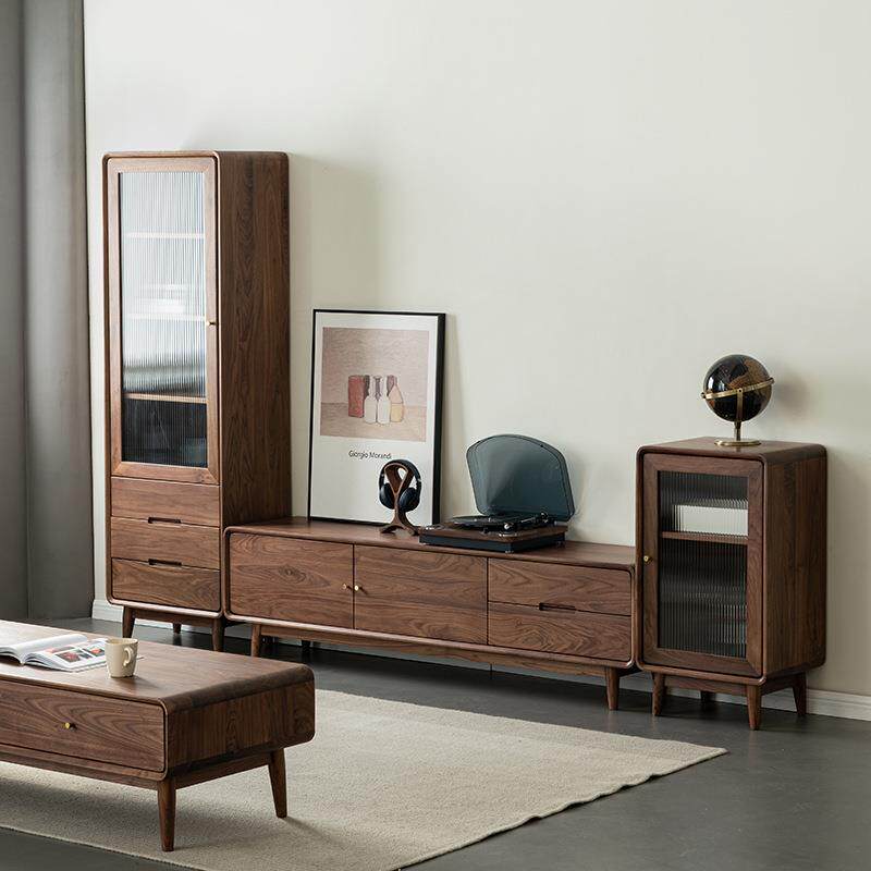 北美黑胡桃木电视柜简约现代小户型落地柜北欧风格全实木厅柜客厅