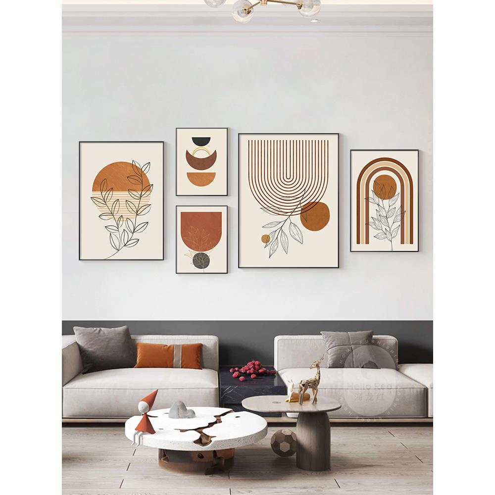 莫兰迪色北欧创意抽象线条客厅装饰画沙发背景墙极简艺术画餐厅画
