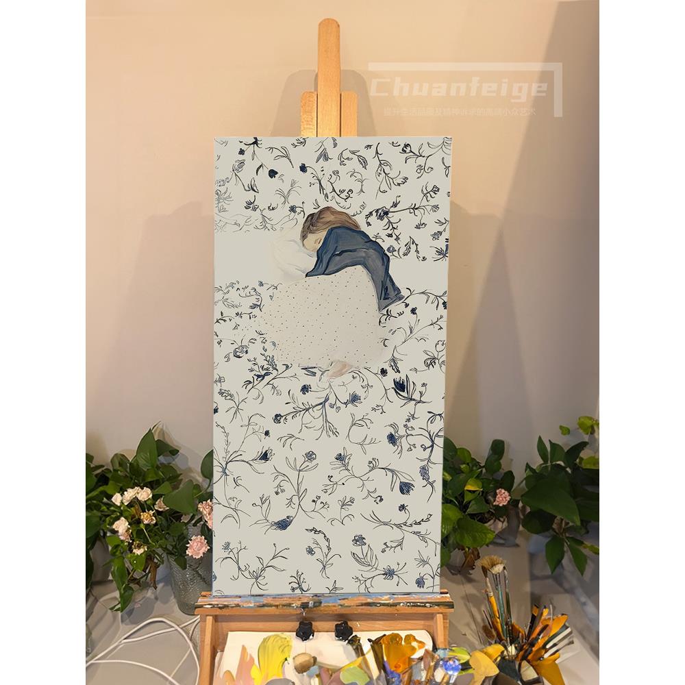 松弛感艺术油画床头装饰画人物法式名宿酒店挂画高级感背景墙壁画