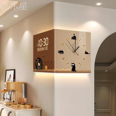 中古风钟转角双面挂ZS-20250表万年历数显电子钟客厅钟时家用挂墙