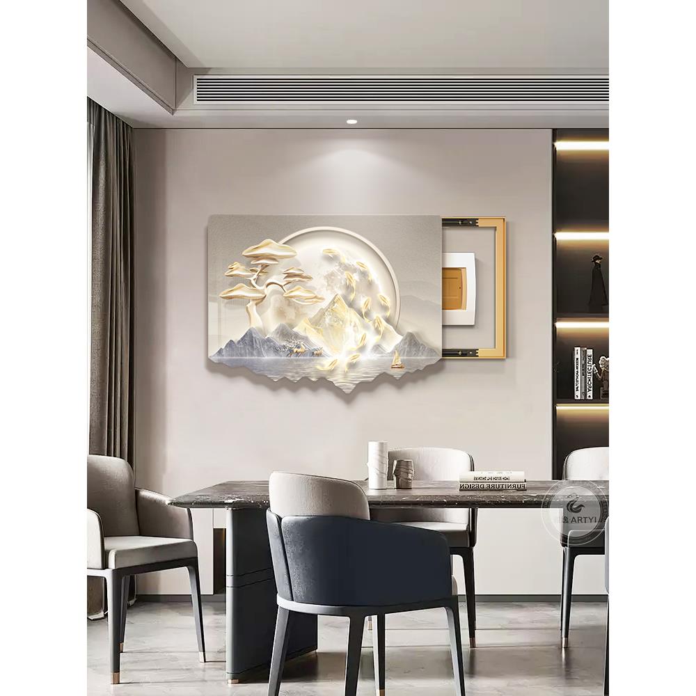 2024新款电表箱装饰画轻奢餐厅山水壁画高档大气配弱电箱遮挡挂画