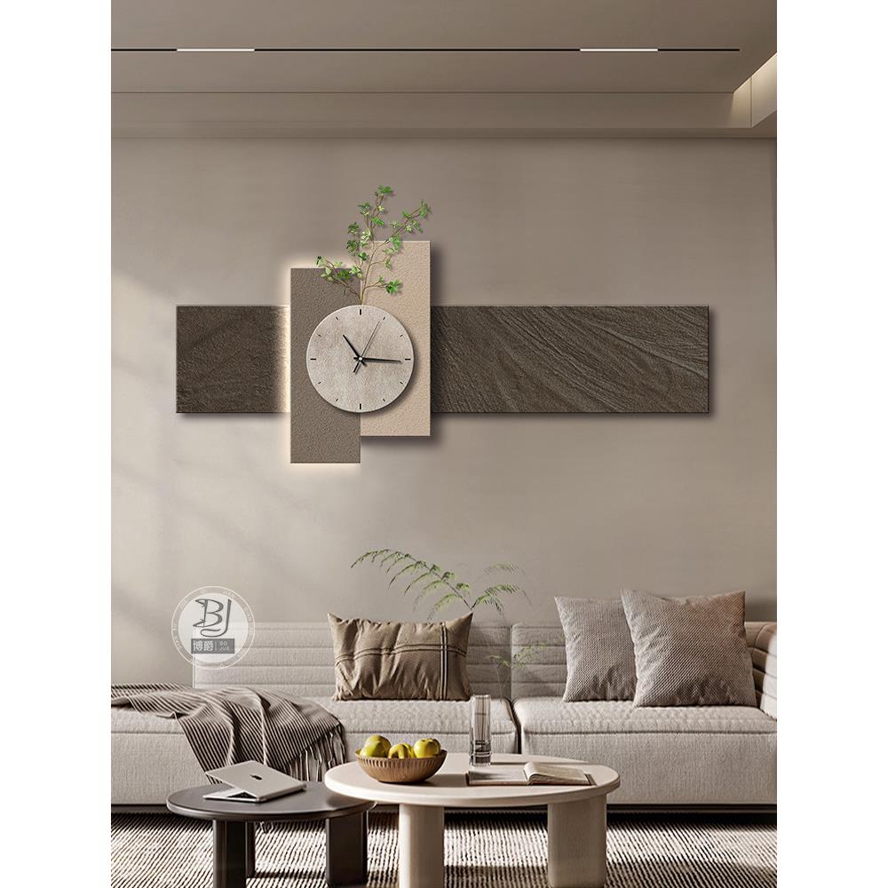 Wabi-Sabi风格客厅装饰画Normcore砂岩画时钟沙发背景画高档卧室