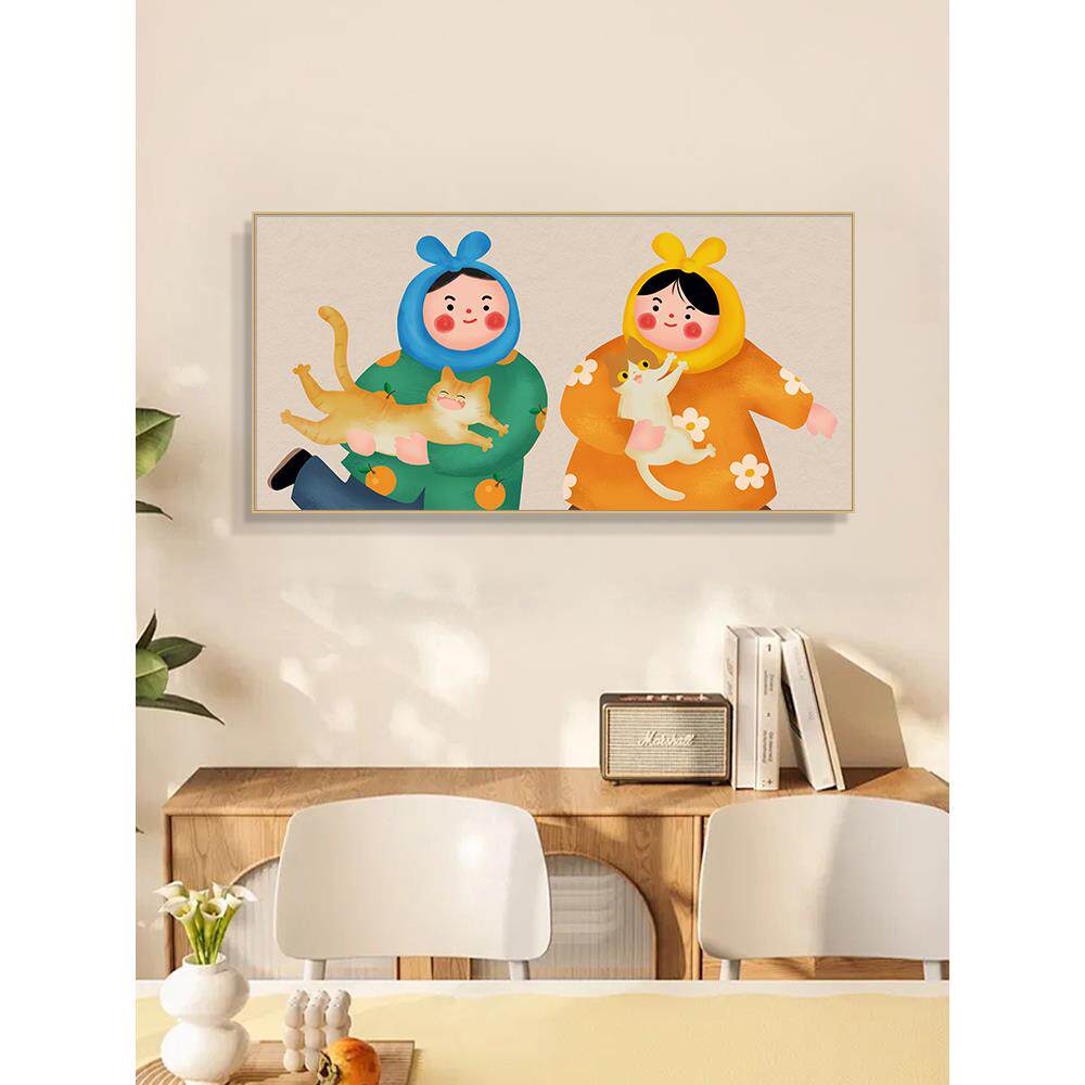 原木奶油风格客厅沙发背景墙装饰画猫卧室床边挂画可爱的卡通餐厅