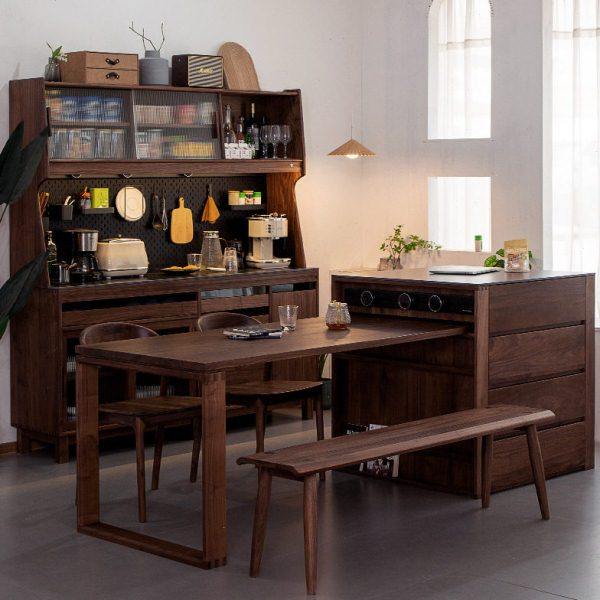 黑胡桃木岛台餐桌一体可伸缩家用岩板中岛台独厨房橱柜实木吧台,住宅家具,岛台,淘宝优惠券,粉丝福利购,淘宝优惠卷