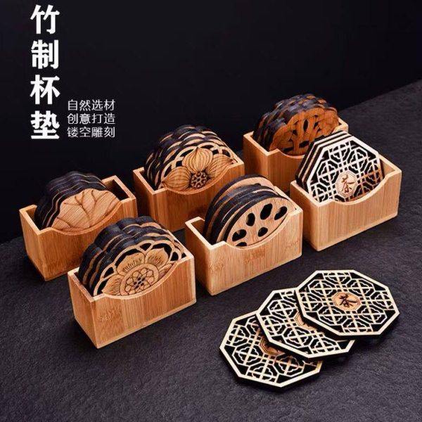 日式竹杯垫隔热茶壶垫紫砂养壶垫功夫竹制镂空方形茶垫杯托收纳组,餐饮具,杯垫,淘宝优惠券,粉丝福利购,淘宝优惠卷