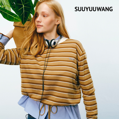 SUUYUUWANG26春圆领夹条抽绳套衫SYZTE1F0055