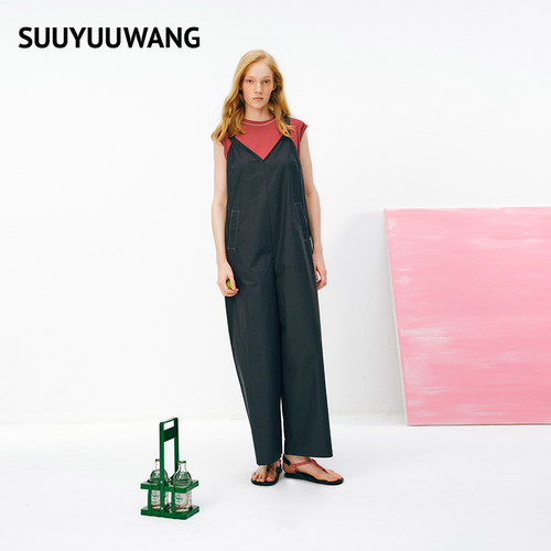 【大乐严选】SUUYUUWANG26夏V领宽松直筒背带裤SYSKE2M0965
