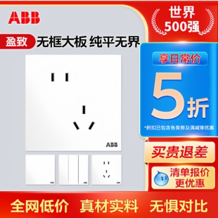 ABB开关插座面板带usb单双控一开五孔四空调三孔16安墙壁盈致86型