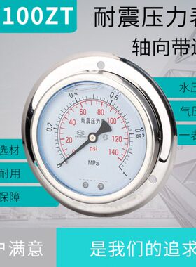 压力表YN100ZT 轴向带边耐震压力表 轴向耐震 标准螺纹M20*1.5