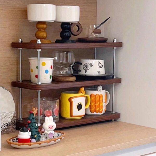 架子kzi德国工位桌面古风实木茶杯架T4公收纳书架隔层新中包邮,收纳整理,书桌收纳置物架,淘宝优惠券,粉丝福利购,淘宝优惠卷