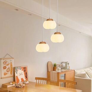 餐厅205吊灯原木奶油室卧床小吊灯创意头棉风花餐桌吧台吊灯中山