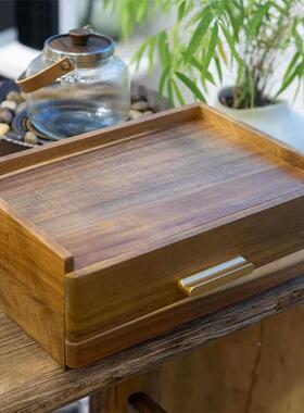抽屉式茶叶木质收纳茶具实盒木储物盒办室茶咖公啡包木制叶TH-250