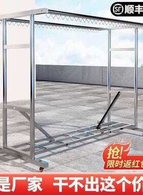 新款39850不锈4钢晾衣架家户用落地折房间阳台外晒被子叠挂杆晒衣