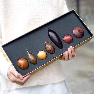 堂上燕平安喜乐七星高照实木小花瓶礼盒生日礼物客厅书房摆件礼物