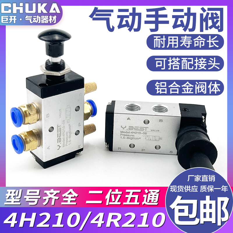 气动手拉阀3R210 4H210-08气缸手板阀F4H310气控换向阀4R310手动