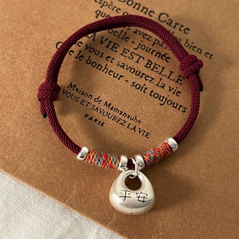 实心银坨盘缠手链纯足银平u安锁小胖福新中式国风情侣手绳送女友