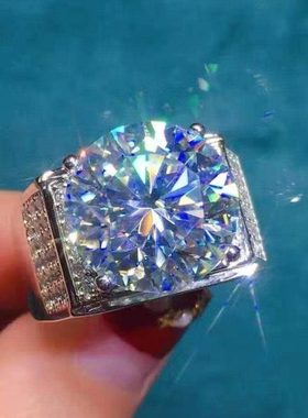 新款10克拉莫桑钻男士戒指净度八心八箭切工送朋友情人礼物