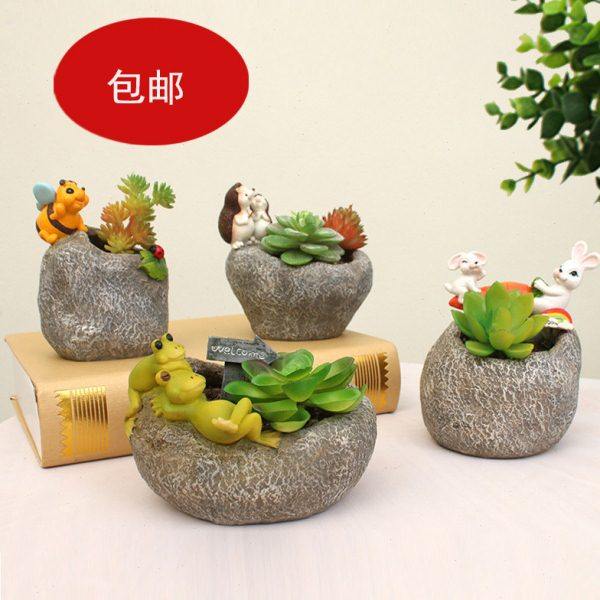创意田园防石臼动物多肉花盆阳台花园桌面装饰摆件微景观拍摄道具,家居饰品,花盆,淘宝优惠券,粉丝福利购,淘宝优惠卷