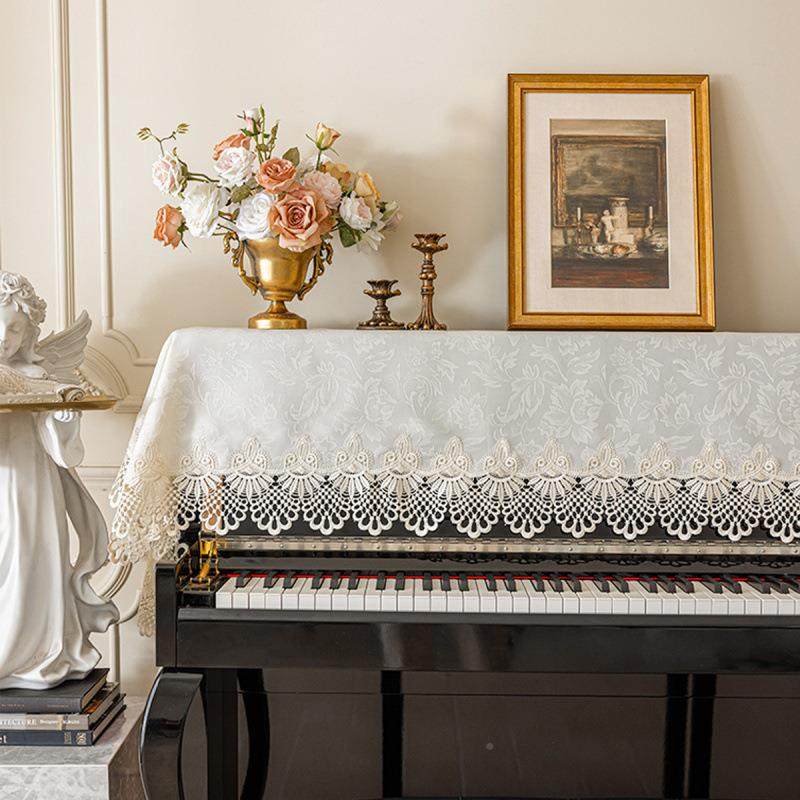 〃欧式钢钢琴罩田园风琴盖巾防12345678防尘琴罩蕾丝钢布艺防S尘