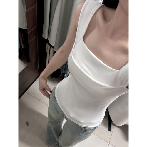 miu系白色方领无袖背心女吊带夏