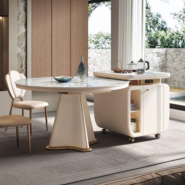 岛台餐桌一体法式岩板可伸缩方变圆轻奢高端别墅多功能餐桌椅组合,住宅家具,岩板餐桌,淘宝优惠券,粉丝福利购,淘宝优惠卷