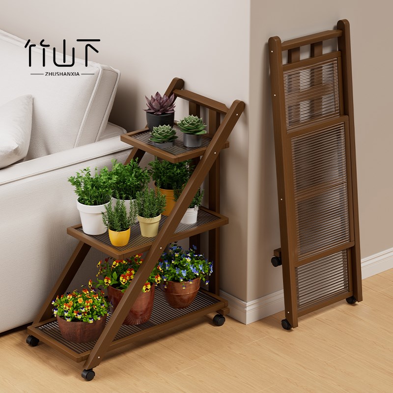 可移动带轮小推车沙发边置物w架阳台客厅落地式多肉绿植花盆花架