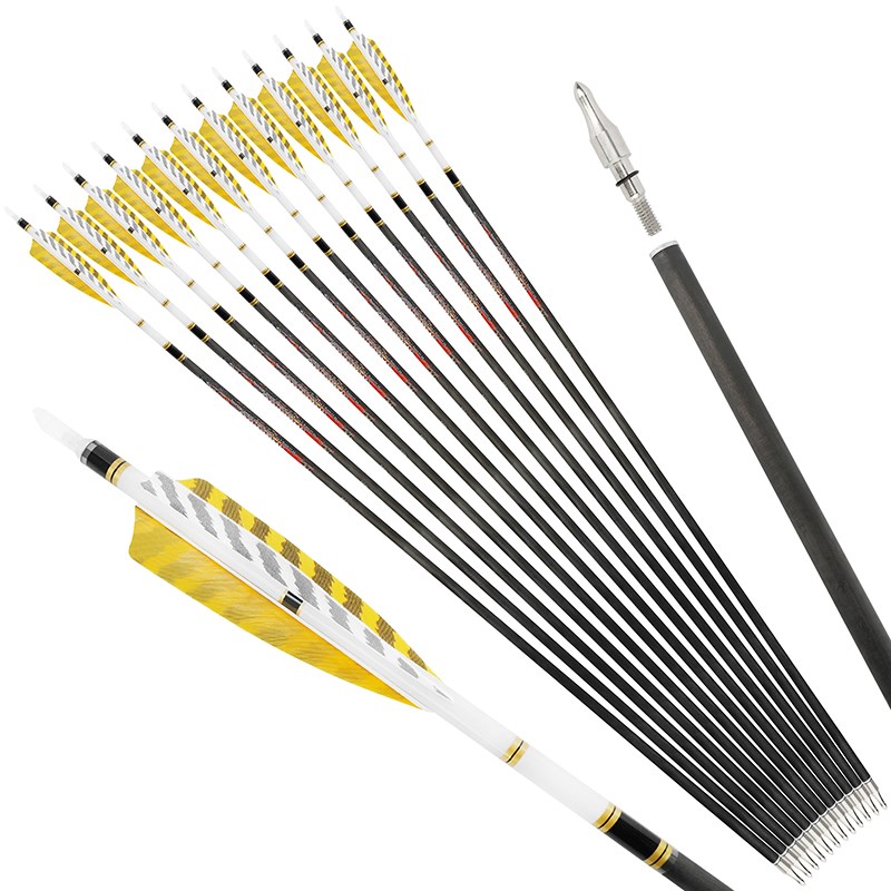 纯碳箭美猎弓反曲弓传统弓用真羽碳箭户外射击运动射箭Z比赛碳箭