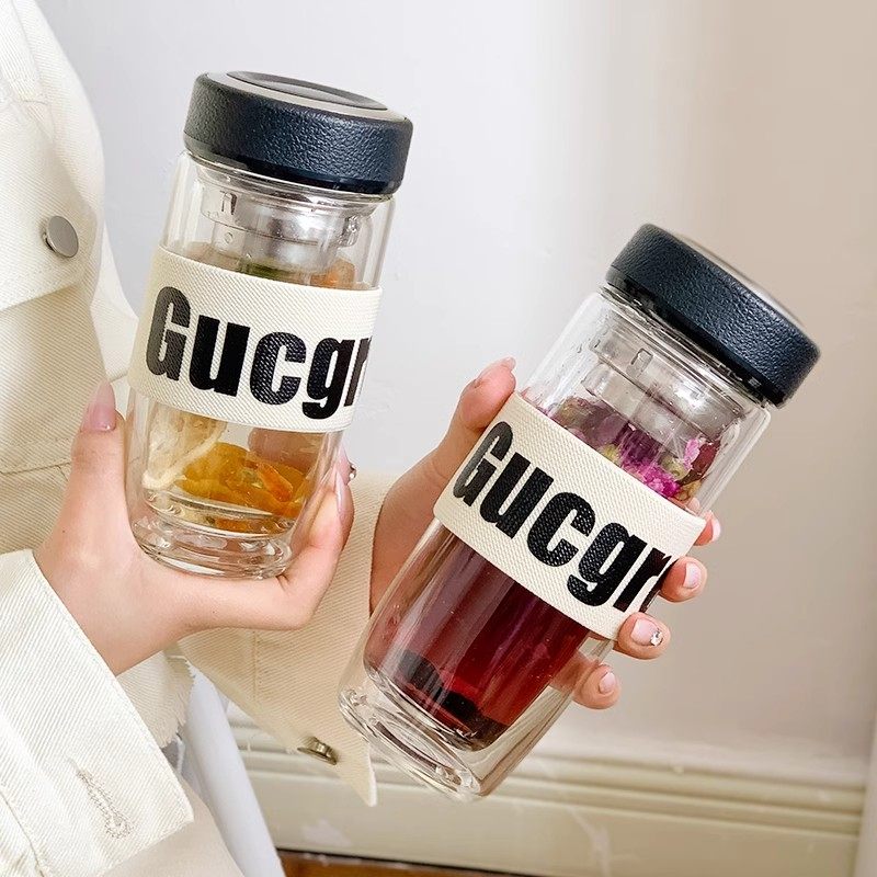 水杯双层玻璃杯泡茶杯男士个人专用耐E高温杯子茶水分离杯定制log