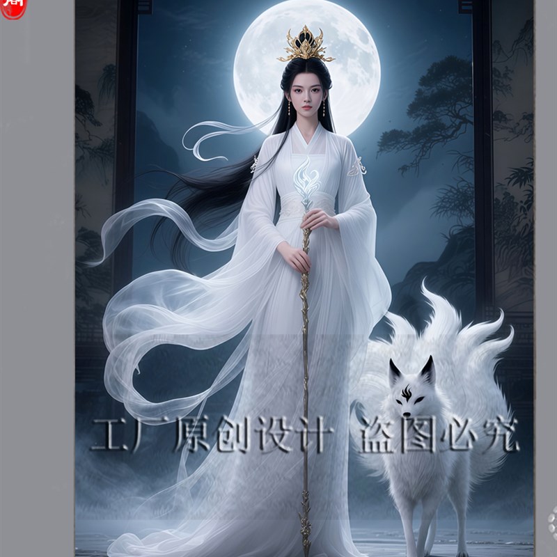 仙家九尾狐娘娘h挂画胡九霄画像出马堂口家用供奉招财白狐挂轴定