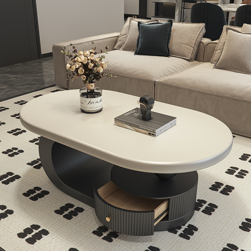 意式轻奢现代简约岩板茶几小户型客厅家用奶油Q风中古风木桌高级