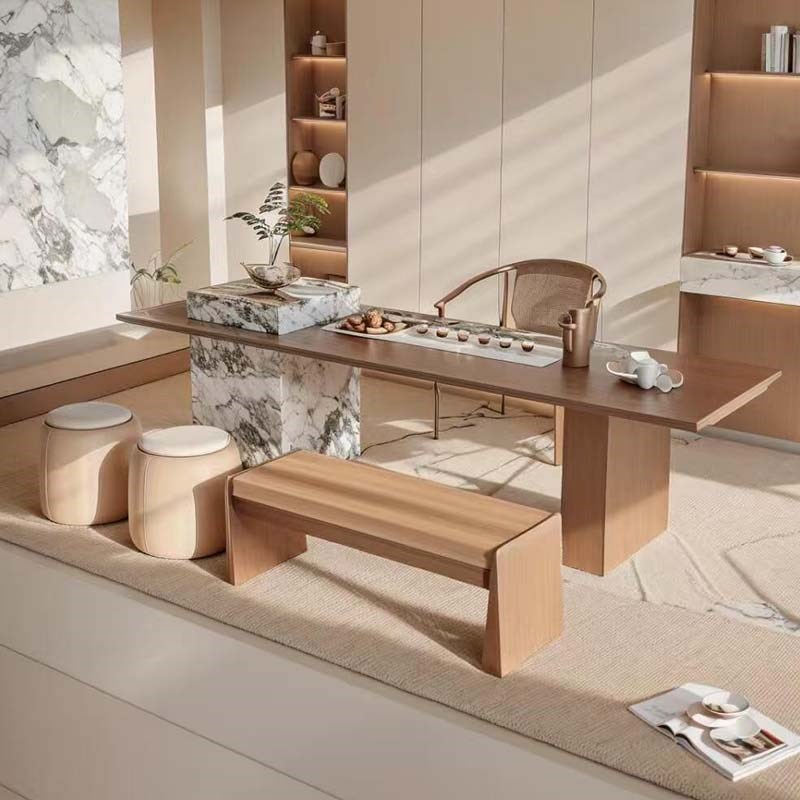 新中式白蜡木茶桌椅组n合2025新款高端实木岩板泡茶桌会所禅意茶