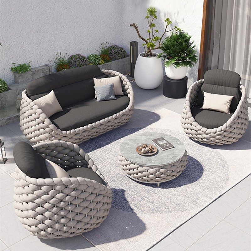 北欧户外编绳沙i发别墅庭院酒店公寓民宿售楼部休闲区外摆家具简