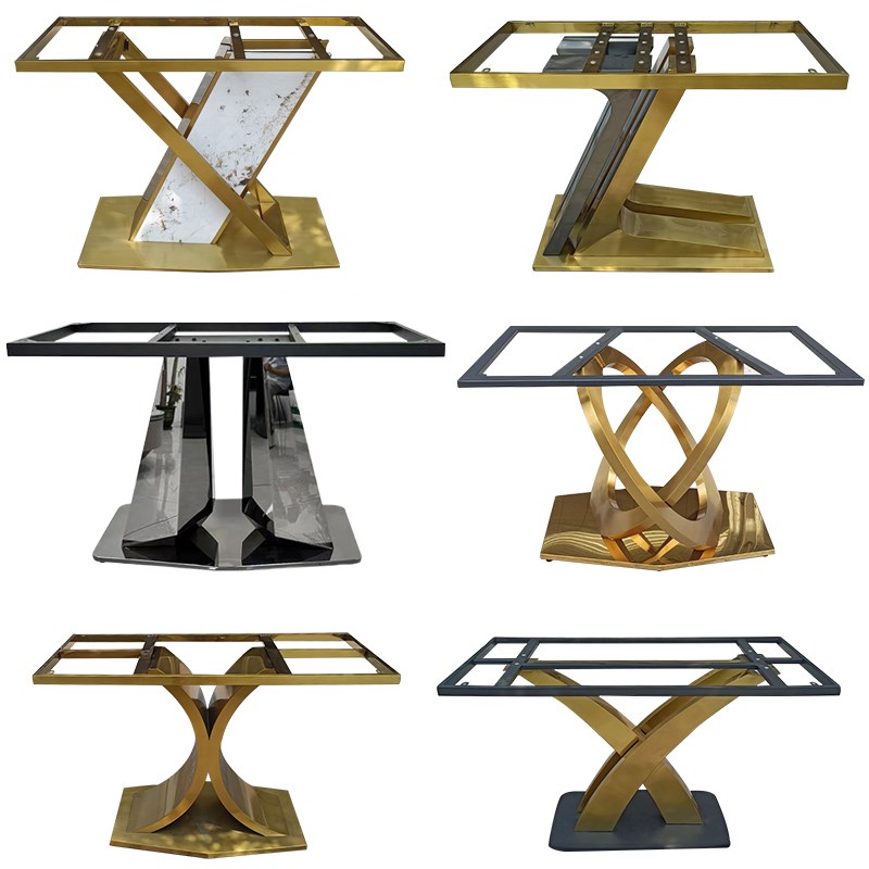 岩板餐桌脚大理石不锈钢金属圆桌长桌H餐桌铁艺桌腿支架碳素钢定