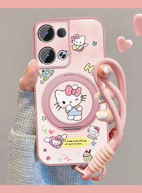适用可爱KT猫opporeno13手机壳女卡通Reno13pro新款凯蒂Rano13磁吸0pp0小羊皮opop全包pr0防摔挂绳保护套